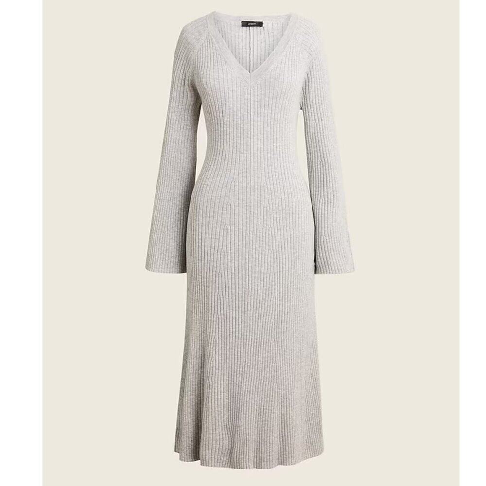 J. Crew Gray V Neck Sweater Dress Women's Size Medium